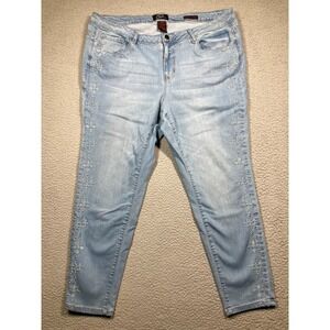 Earl Jeans Women's‎ 20W Blue Embroidered Skinny Ankle Light Wash Stretch Denim